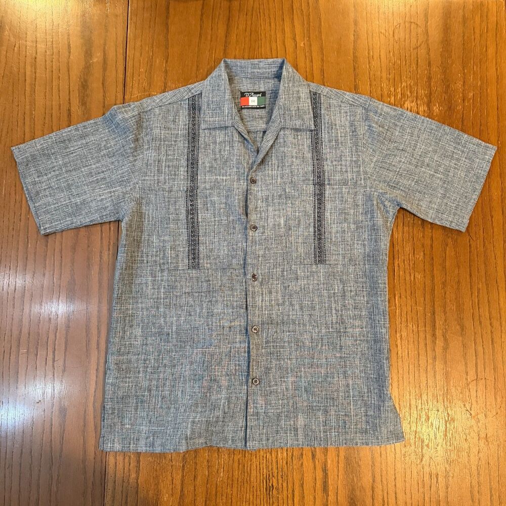 D’Accord USA Retro Cuban Camp Collar Shirt S Gray Embroidered Rockabilly Bowling